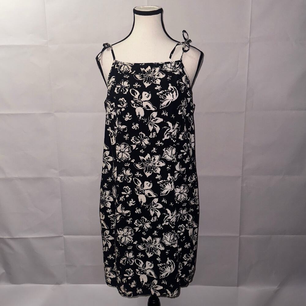 Expressions Black & White Floral Tie Straps Dress womens Size 16